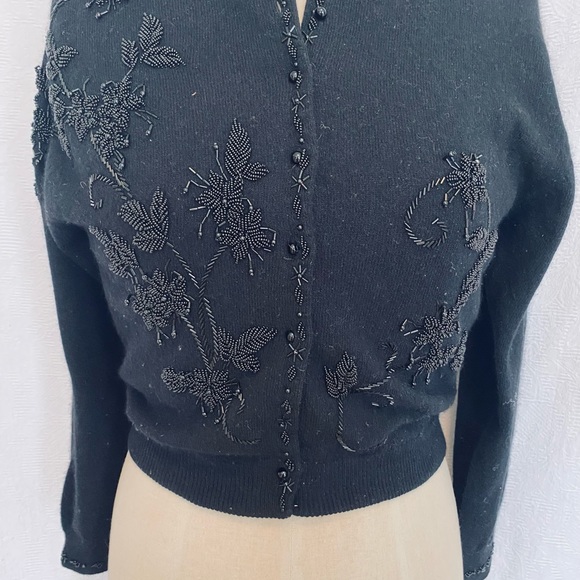Vintage rare black jet beaded cardigan. XS - Picture 8 of 10